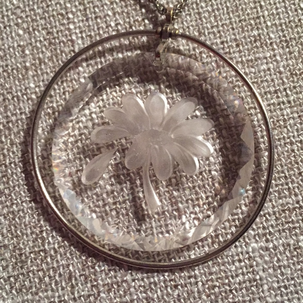 “He loves me"  crystal silver daisy necklace